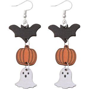 Women's Bat Pumpkin Ghost Halloween Black Bat Dangle Earrings Boo Cute Pumpkin